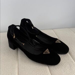 Prada Velvet Mary Jane Pumps Women's Black Velvet Shoes